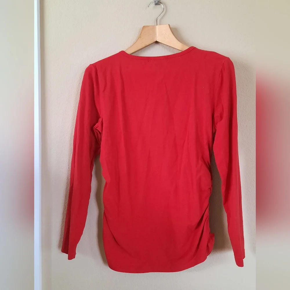 Michael Kors Red Ruched Side Zipper Detail Top